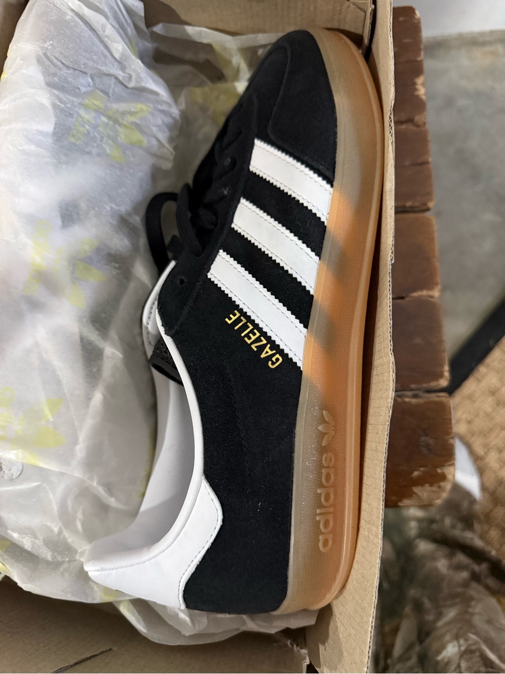 Adidas Gazelle Black/White Suede Sneaker with Gum Sole